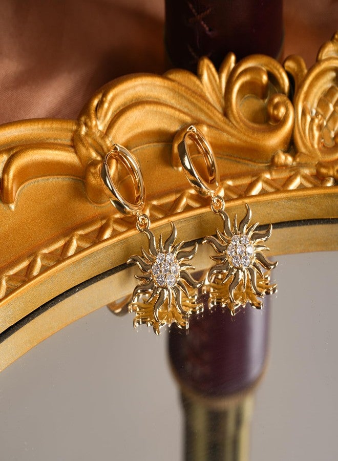 Botrinal Gold Sun Dangle Huggie Hoop Earrings Princess Jewelry Rapunzel Sun Earrings Birthday Party Earrings Halloween Dress up Gifts - Image 3